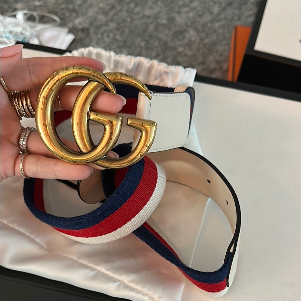 Gucci belt with fabric red white and blue authentic